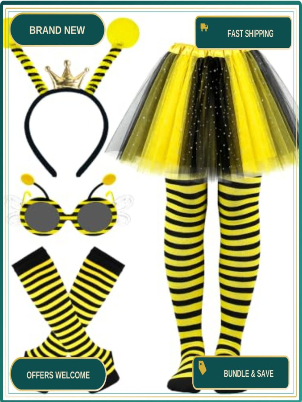 Bee Costume Tutu Skirt Set for Kids Halloween Bumble Bee Dress Up